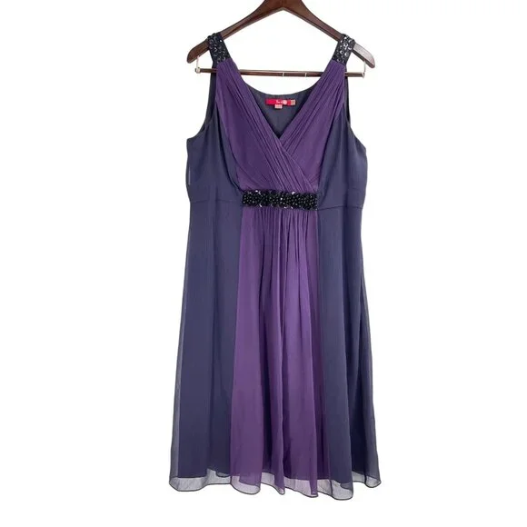 Boden Sleeveless Formal Chiffon Dress Size 14 100% Silk Purple Embellished Waist - Picture 1 of 9